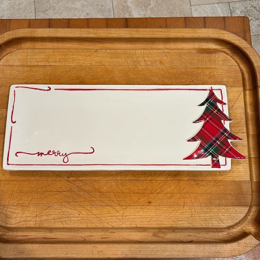 Mud Pie - Plaid Christmas Tree Merry/HoHoHo Hostess Tray